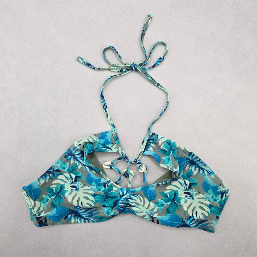 Reel Legends Blue Tropical Shell Tie Swim Sports‎ Bra Beach Bikini Top M Medium
